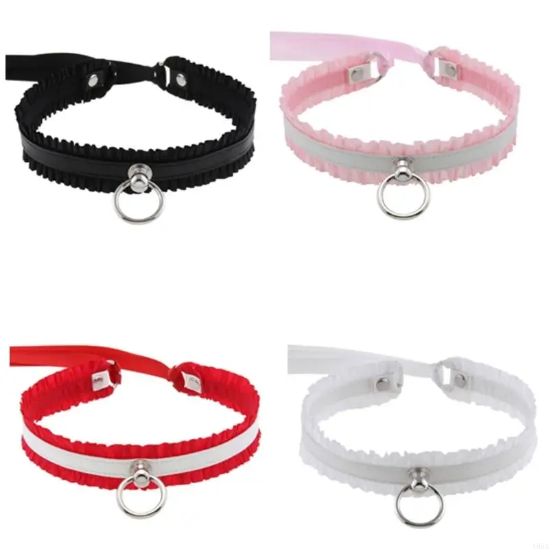 

Y88A Decorative Metal Chain And Lace Adjustable Neck Collar For Gothic Costume Event
