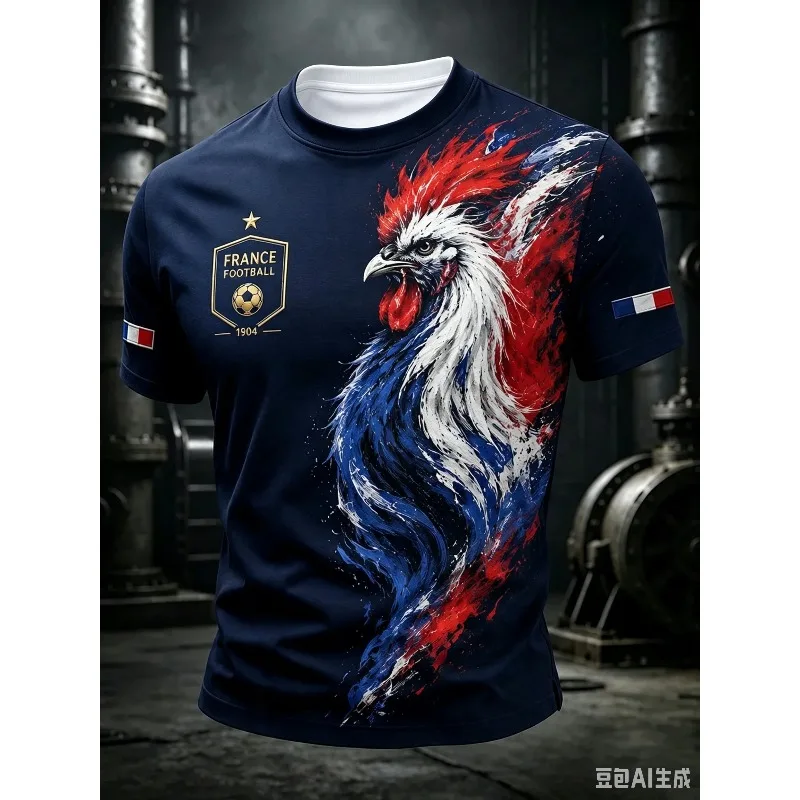 2026 France National Team Football Jersey, 3D Printed Gallic Rooster Pattern, Short Sleeve Sports T-shirt