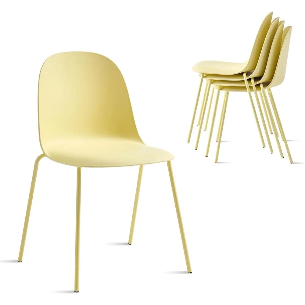 

Stackable Plastic Dining Chairs with Metal Legs, Easy Assembly, Ideal for Indoor & Outdoor Use, Set of 4 in Light Yellow