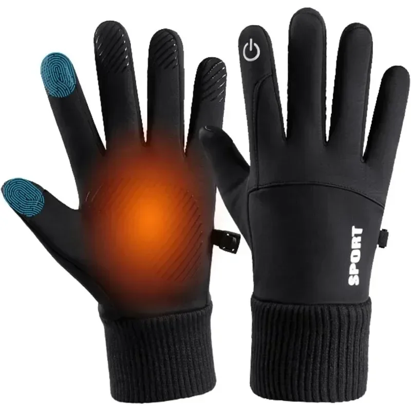 Guanti da moto riscaldati Guanti invernali caldi con dita intere Guanti in pile touch screen per moto da sci con riscaldamento impermeabile