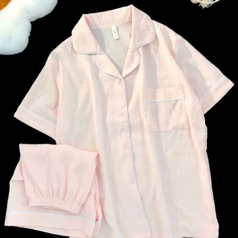 

Корейская версия: Женская пижама с коротким рукавом и шортами, летняя, новый стиль, свободная и повседневная домашняя одежда для подростков, приятная к коже