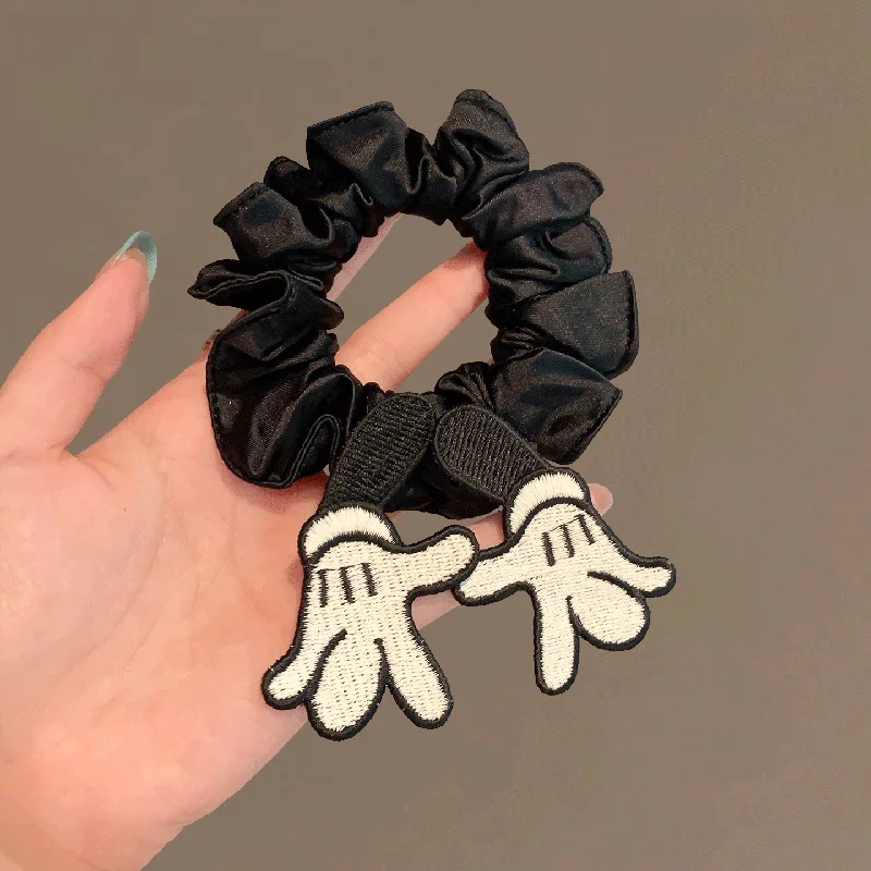 

Small Hand Scrunchie Black Fabric Textured Cute Versatile Elastic Hair Tie Daily Ponytail for Women Home