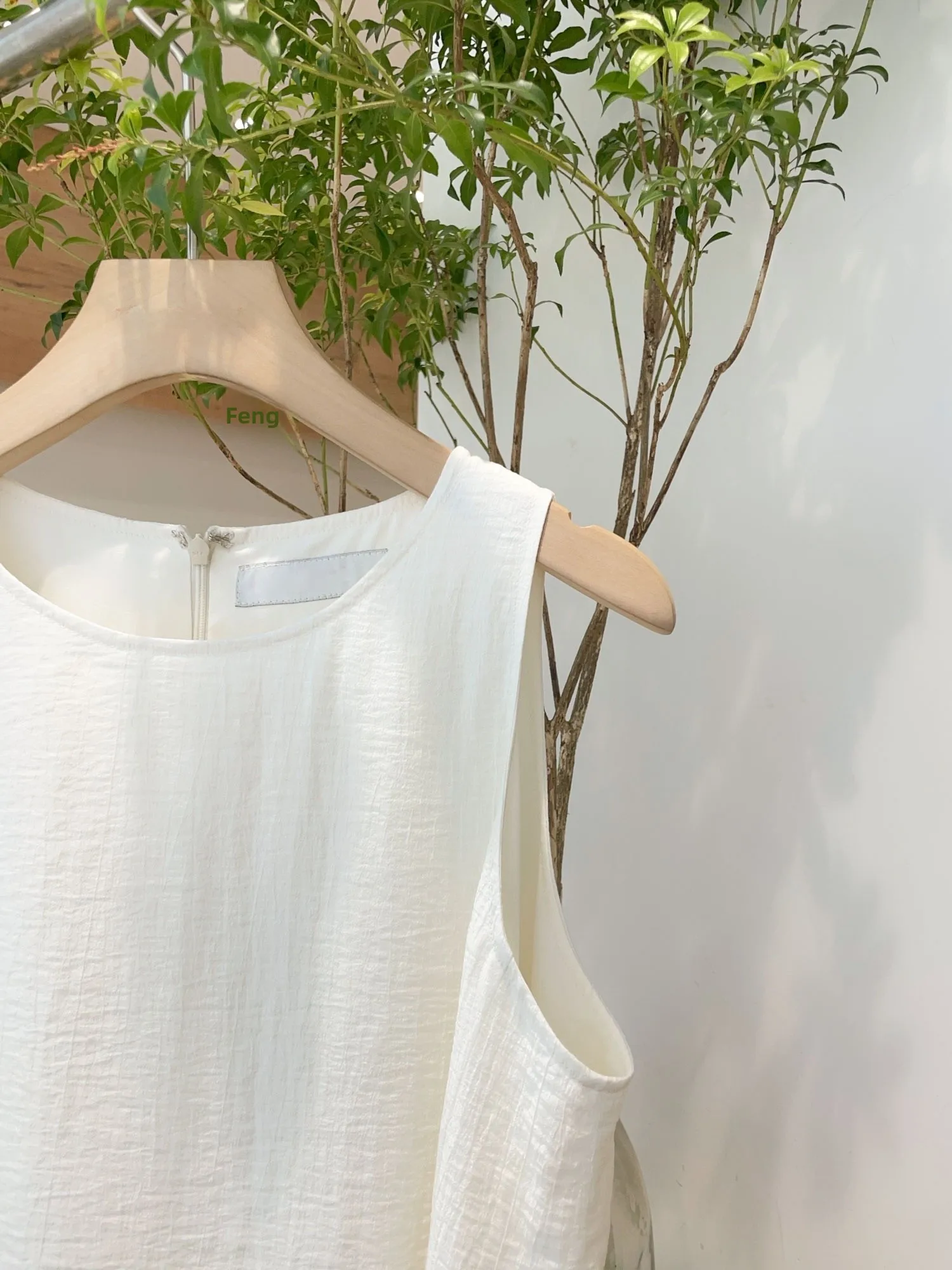 Nuo Xiaola Authentic Summer 2025  Brand Svel Belted Chiffon Dr Thin A-Line Skirt Sle round Ne Casual Wear