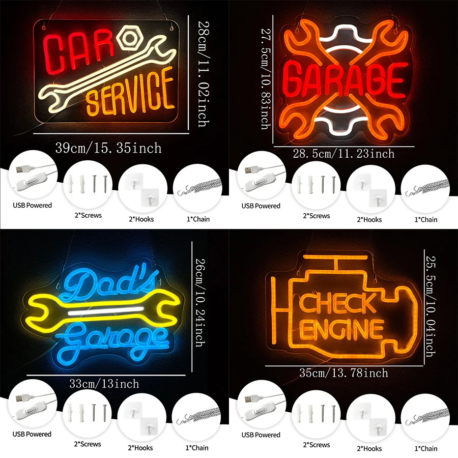 Car Maintenance Series Neon Signs, Tools Led Icon Usb Powered, Used For Man Caves, Garages, Workshops, Auto Parts Stores Decor.
