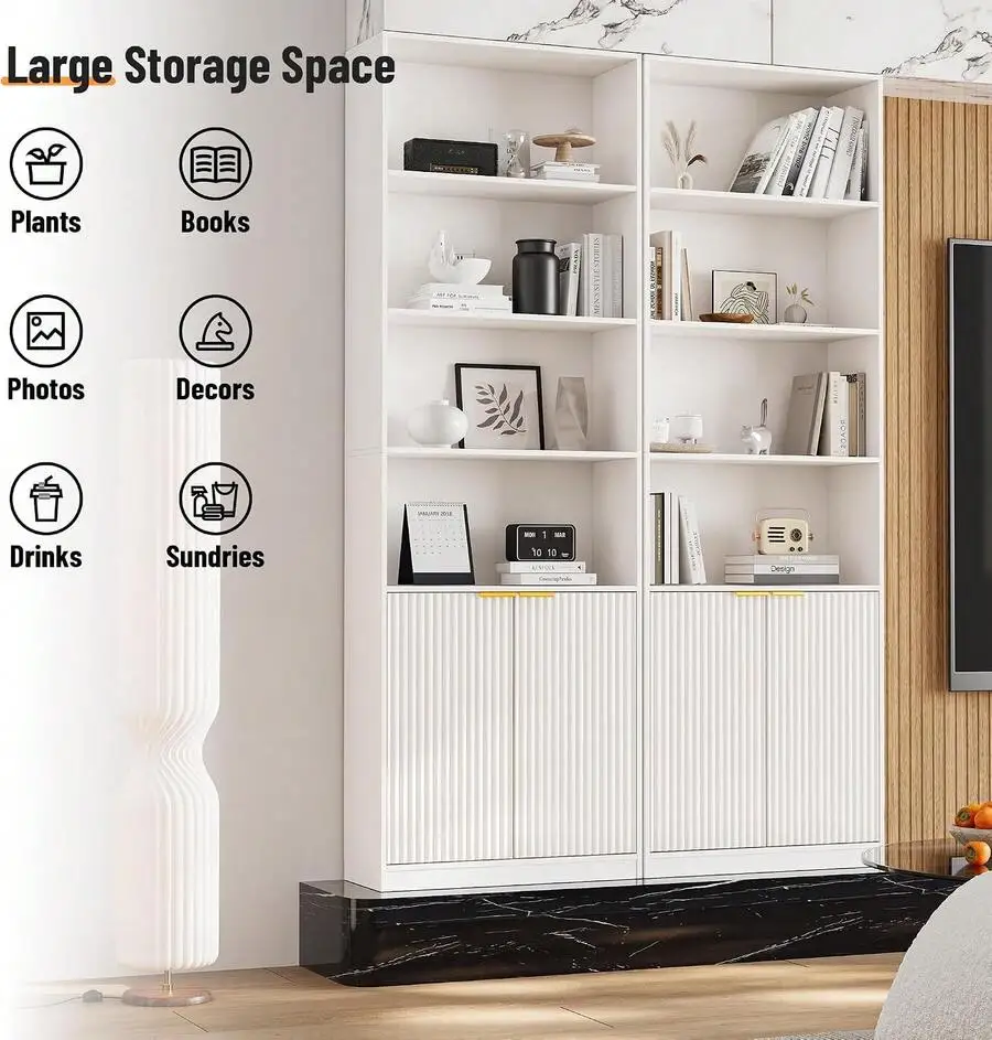 69' Tall Book Shelve Bookcases With Doors, Floor Standing 6 Shelf Display Shelves, Bookshelf With Storage Shelf, Home Decor Furn