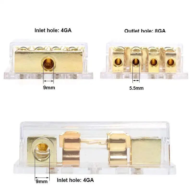 Power 1 In Gauge Out 4 Way Audio Stereo 60Amp Distribution Connecting AGU Fuse Block For Car