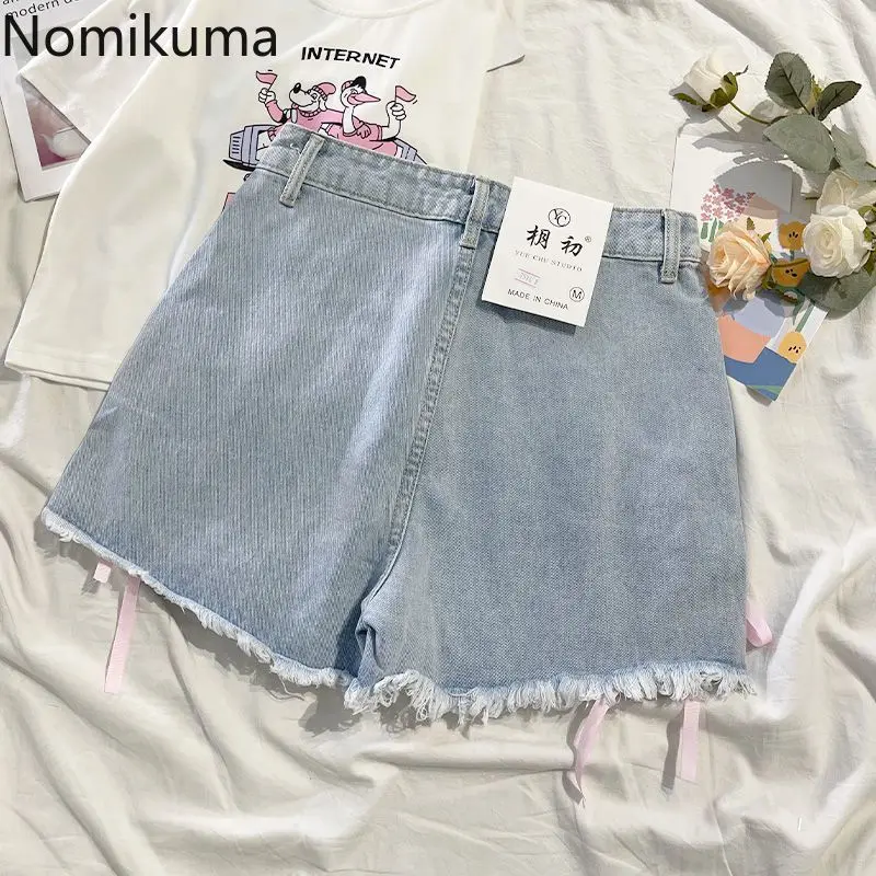 Japanese Denim Shorts Women 2024 New Bottoms Hig Waist Embroidery Bandage Pants Tunic Cute Shorts Pantalones Cortos De Mujer