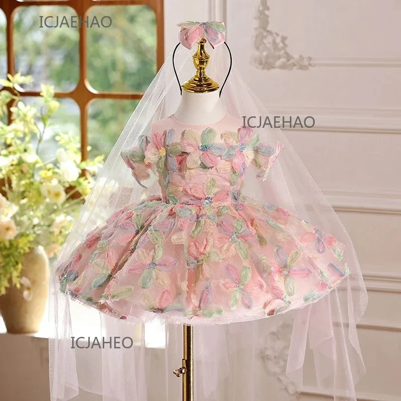 2025 Party Dress Vestido Kids Birthday Princess Dresses CostumePageant Host Piano Performance Outfit Children Clothes Matching