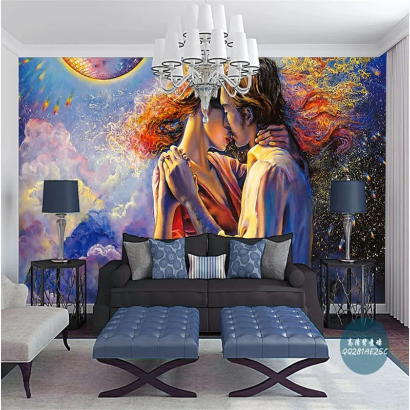 Custom Hand Painted Magic Color Dancing Men and Women Warm Sence Mural Wallpaper for Walls 3D European Wall Papers Home Decor