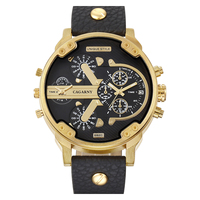 CAGARNY Original Brand Large dial 6820 dual time zone Leather Quartz Man Wristwatch Date Waterproof Fashion Casual Men's watches