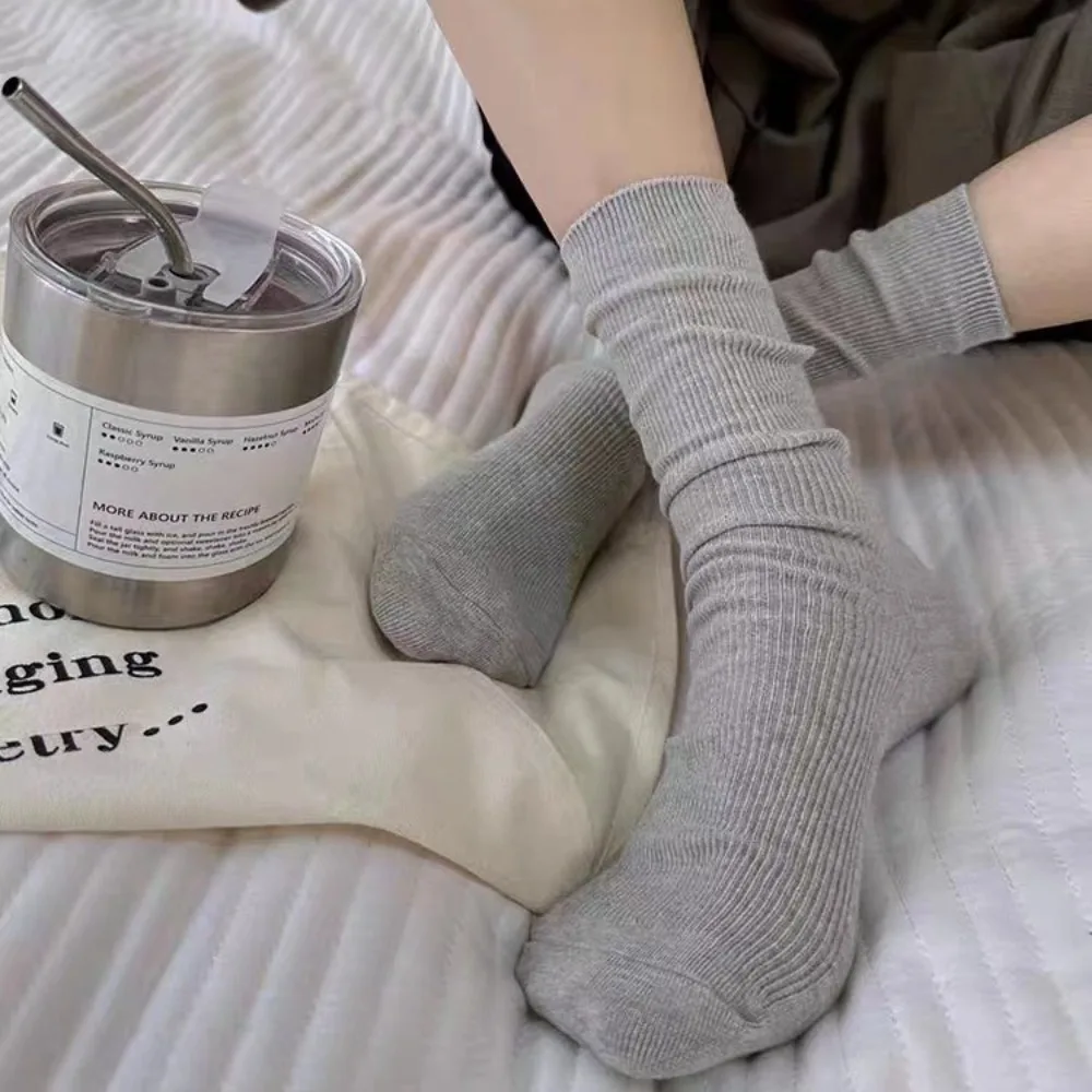 Women's Autumn Winter Brown Tone Socks Multi Color Mid Calf Slouch Socks Versatile Japanese Style Khaki Socks for Daily Wear