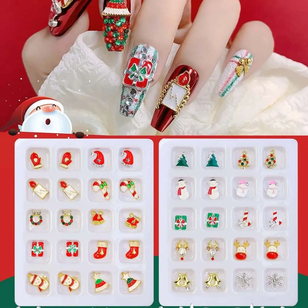 20Pcs/set Nail Supplies Christmas Nail Rhinestone Manicure Ornaments Christmas Nail Art Charms Christmas Nail Decorations