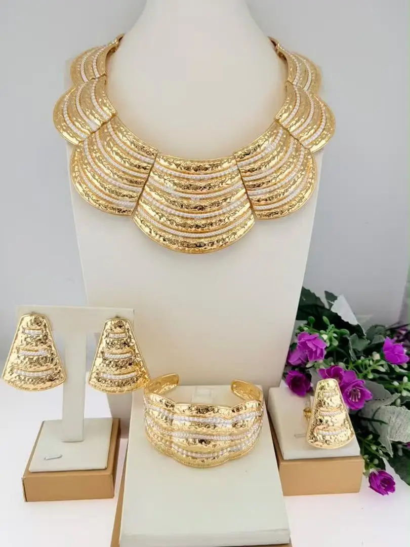 Fancy Three Tone Irregular Geometric Italian Jewelry set Trendy llaveros Collar Pulseras pin Pendient tentacles Anillos 4PC Set