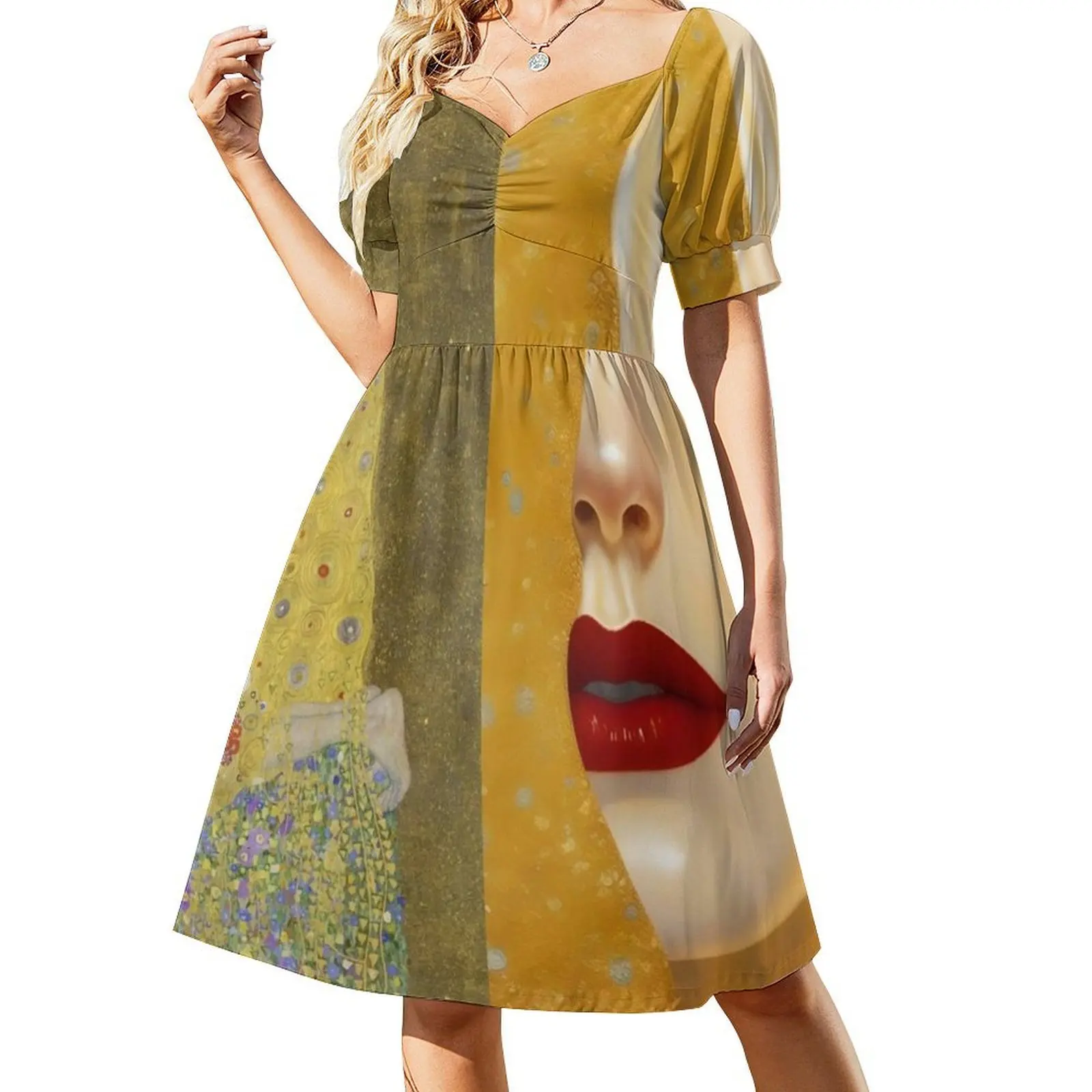 فستان غوستاف كليمت'S The Kiss and Heartache (الدموع الذهبية) للنساء ملابس الشارع الشهير ملابس النادي المطبوعة العصرية للإناث #2
