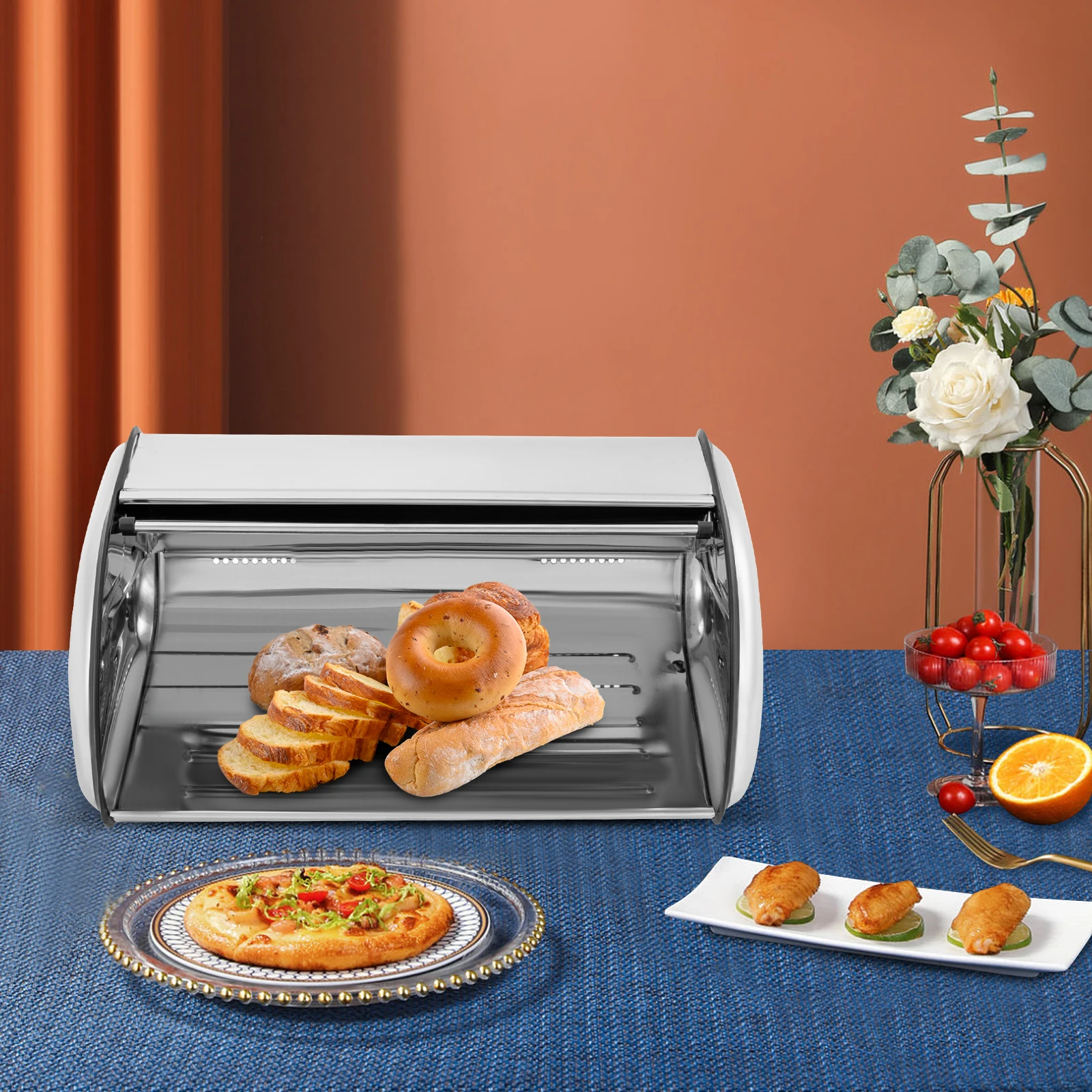 Panera de Acero Inoxidable de Gran Capacidad, Recipiente para Alimentos Frescos, Organizador de Encimera de Cocina para Almacenar Pan