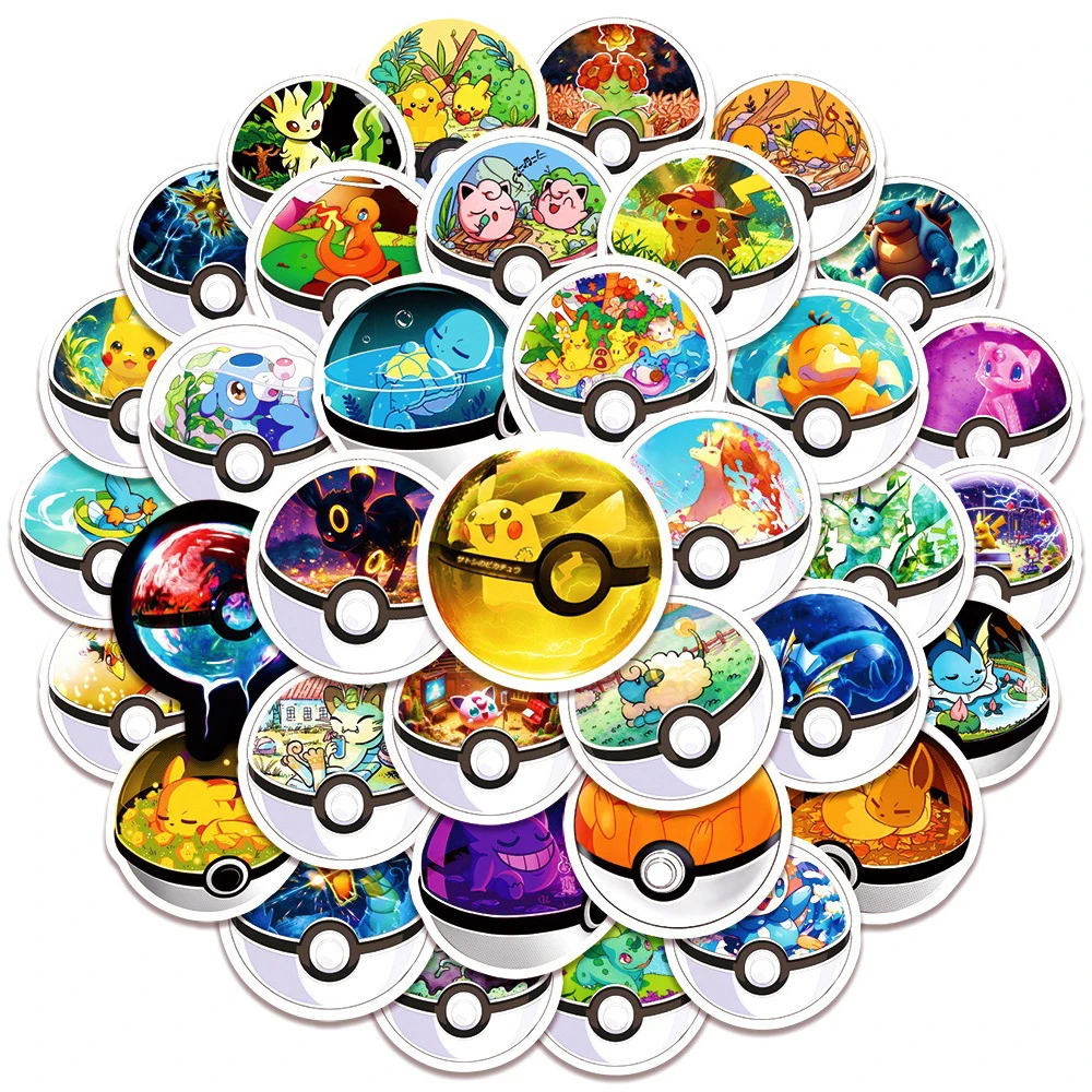 10/30/50pcs Cute Pokemon Anime Stickers Poke Ball Cartoon Sticker Kids Toys DIY Notebook Phone Motorcycle Car Decoration Sticker