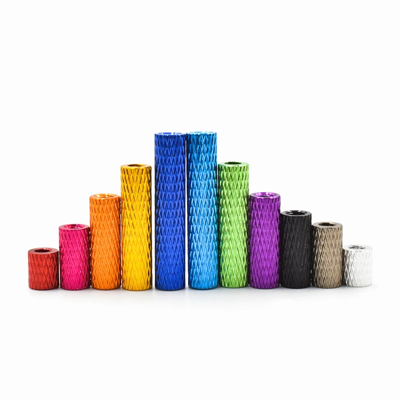 10pcs/lot aluminum standoffs M3 Colourful round aluminum knurled spacer standoff studs M3x6/8/10/15/20/25/28/30/35/37/40/45/50mm
