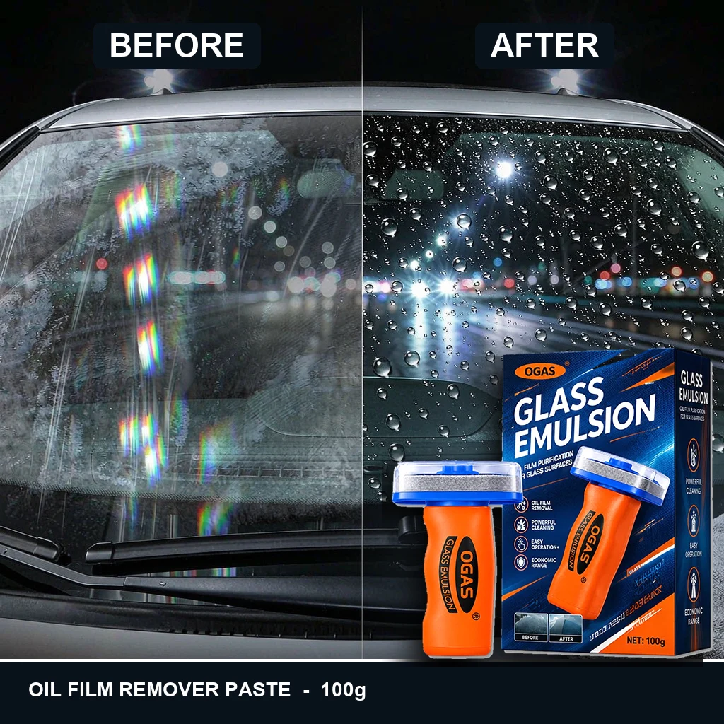 Car Windscreen Cleaner Glass Oil Film Remover 100g Anti-Fog Snow Ice Ready Cleaner for Windshield Side Window Rearview Mirror