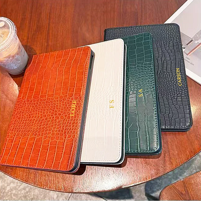 Crocodile Pattern PU Leather Laptop Case Custom Name Luxury Protective Tablet Computer Case Vintage Tablet Cover With Stand Gift