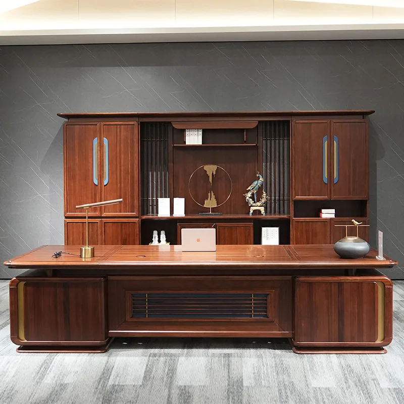 

New Chinese-style desk boss table ebony solid wood desk light luxury simple office furniture combination set