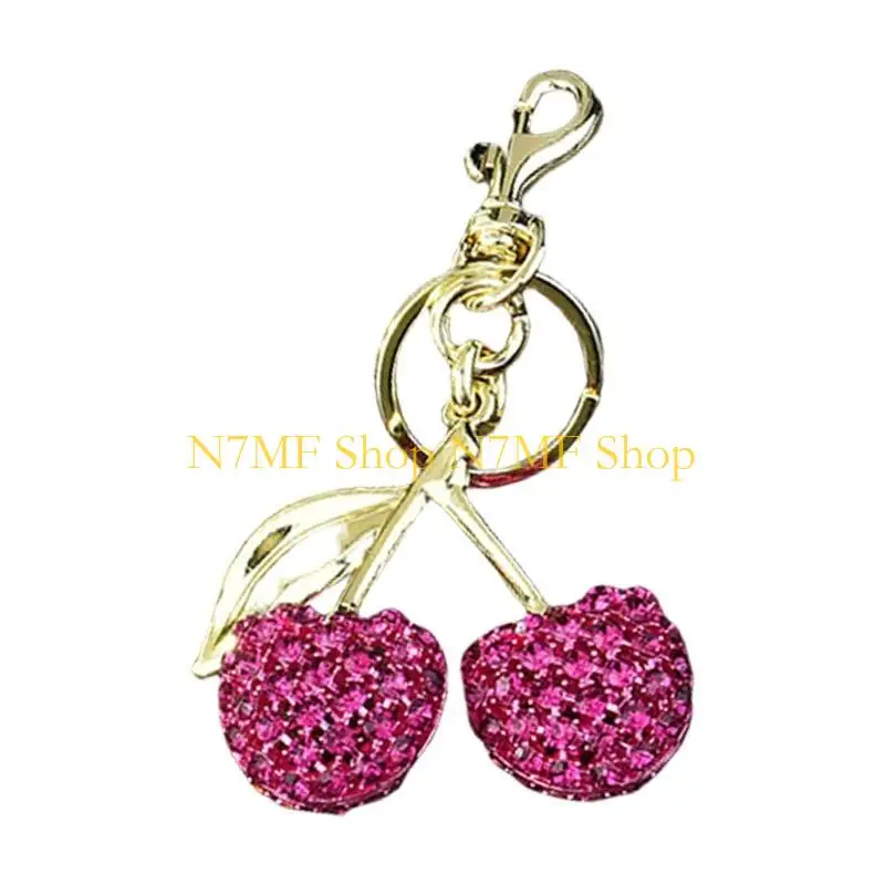 N7MF Thời Trang Anh Đào Chìa Khóa Quyến Rũ với Tinh Thể Thạch Anh Hình Trái Cây Móc Khóa Túi Trang Trí Túi Xách Thời Trang Trang
