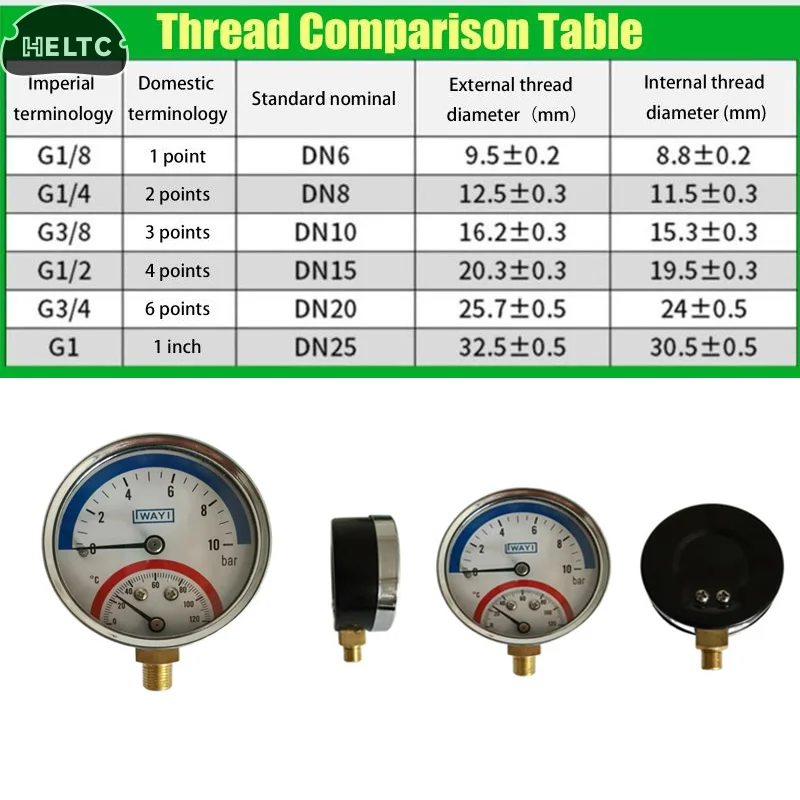 1 قطعة مقياس الضغط 2 في 1 و10 بار درجة الحرارة وقياس الضغط درجة الحرارة 0-120 ° C مقياس درجة الحرارة والضغط