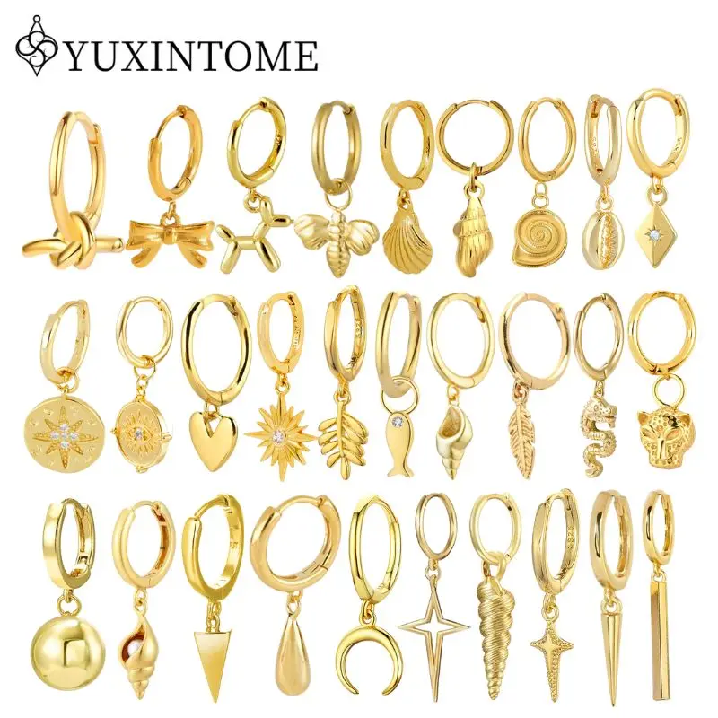 

925 Silver Needle Simple Geometric/Shell/animal Pendant Hoop Earrings European American Gold Earrings Fashion High-end Jewelry