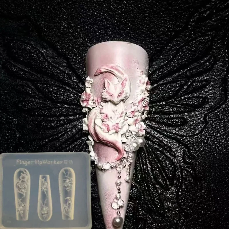 Flower Fox Transparent Silicone Nail Molds DIY Nail Art Decoration Manicure Design Tools 3D Acrylic Nail Art Carving Mold Charms