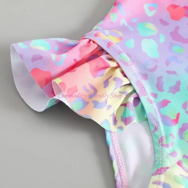 

85AE Kids Ruffle Bathing Suit UPF50+ with Floral Zipper Design for Beach Activity