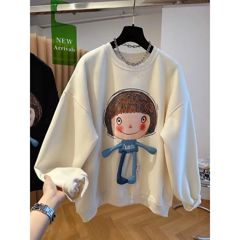 Felpa in velluto progettata da donna autunno e inverno sciolto cartone animato versatile top pigro