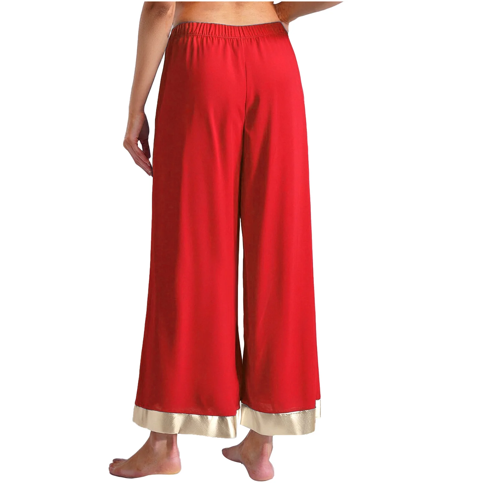 Pantaloni da ballo per lode da donna, vita elastica, finiture metallizzate lucide, pantaloni a gamba larga, pantaloni larghi per celebrazioni di danza lirica