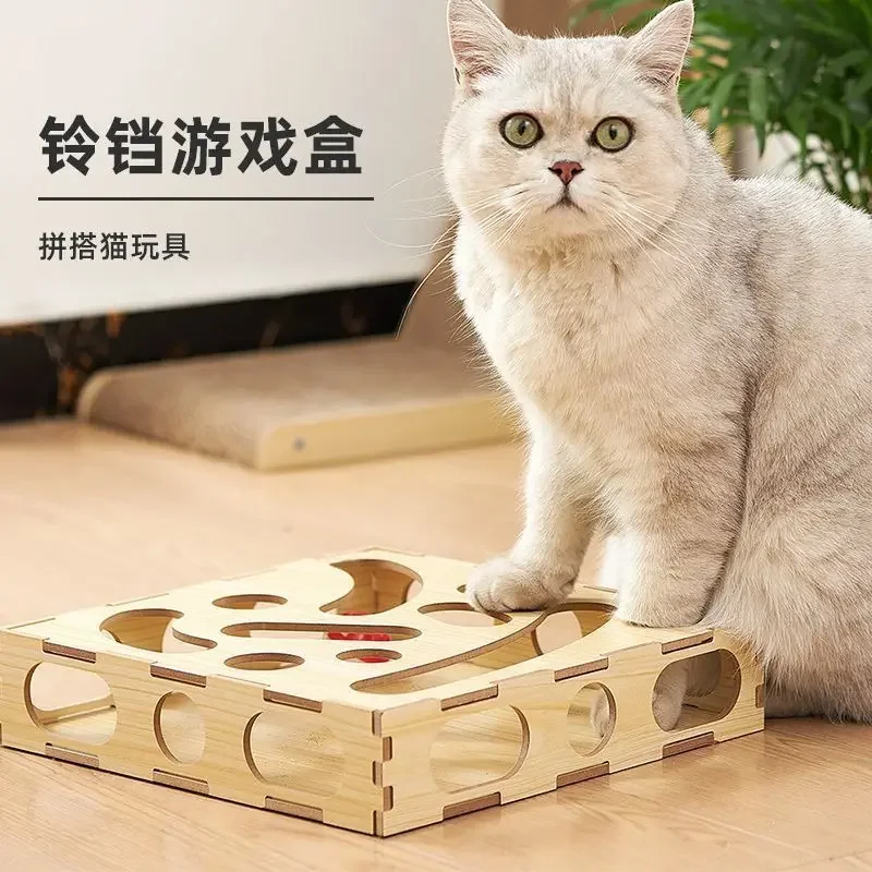 Cat Hole Toy Puzzle Self-hi Turntable Leaking Food Ball Teasing Cat Stick Maze Box Bell Ball Toy