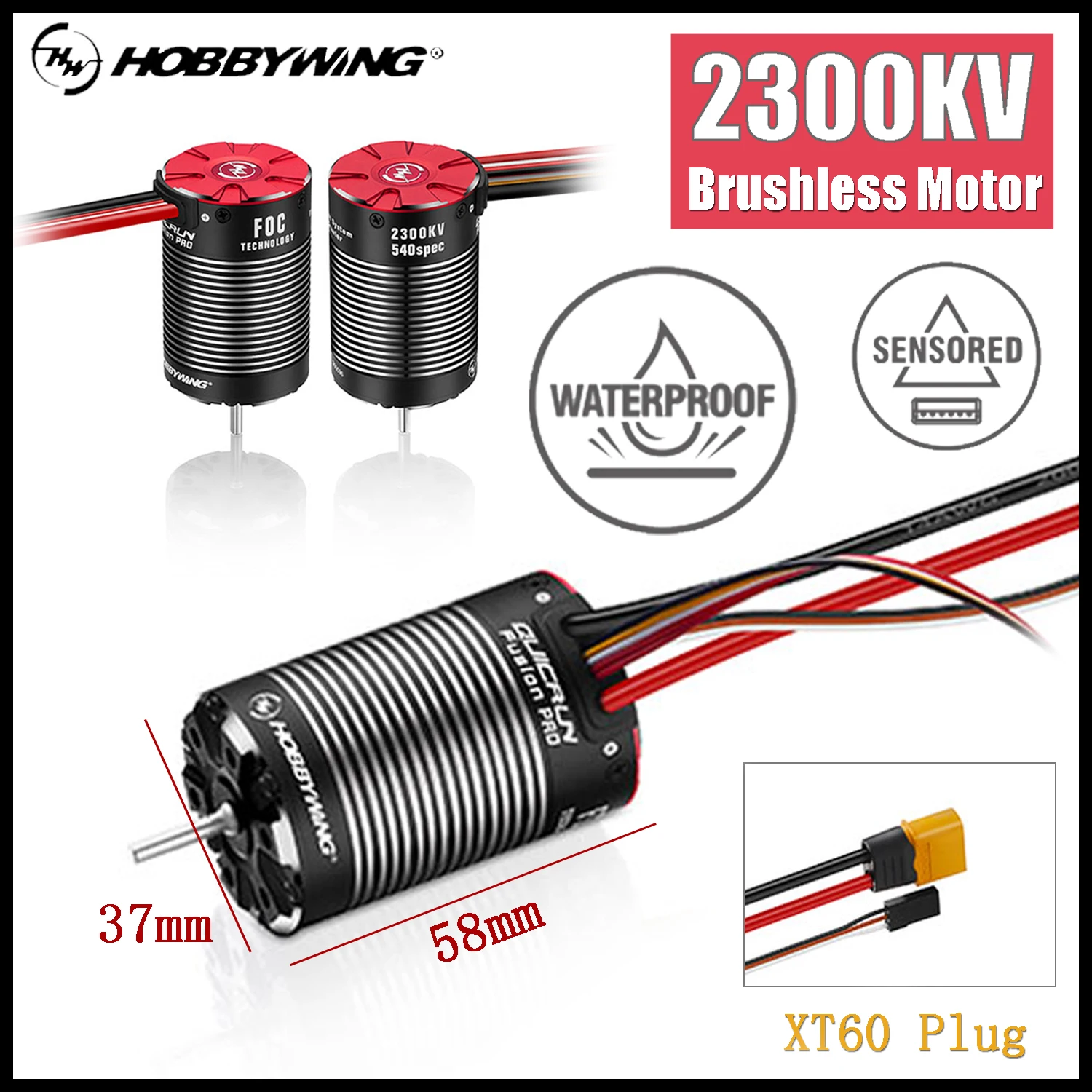 Hobbywing HW QuicRun Fusion Pro 2 In 1 540 2300KV 60A ESC 2-3S Sensored Waterproof Brushless Motor for 1/10 RC Crawler Model Car