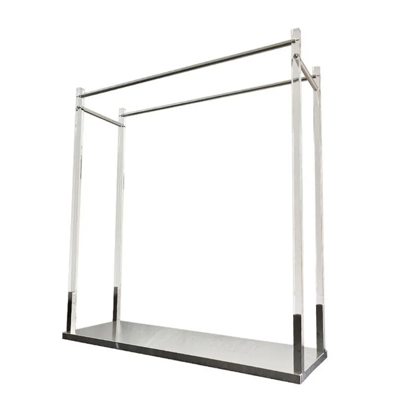 custom，Clothing store display rack stainless steel silver brushed gold shelf high-end transparent acrylic shelf wholesa