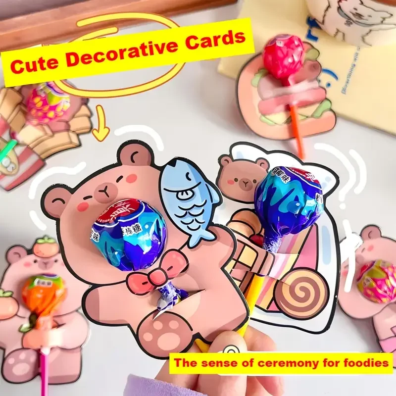 60 قطعة/المجموعة الكرتون الحيوان كابيبارا موضوع مصاصة حامل بطاقات DIY الحلوى التفاف بطاقات للأطفال عيد ميلاد الطفل دش ديكور الحفلات