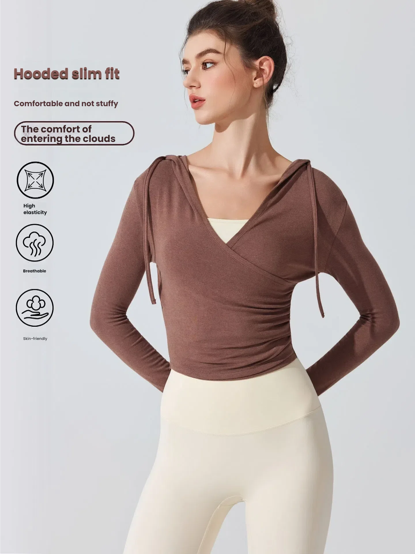 

Women's Hooded Yoga Jacket Long Sleeve Fitness Top Running Pilates Workout Zipper Front Breathable Slim Sports Wear Outerwear