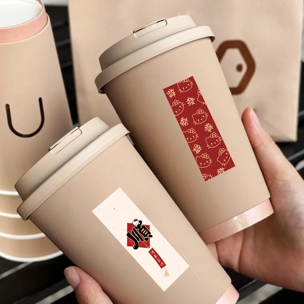 120 Pz/rotolo Hello Kitty Sanrio Adesivo Sigillante Stile Capodanno Rosso Benedizione Diario Rotolo Decalcomania FAI DA TE Bagagli Telefono Chitarra Giocattoli Per Bambini