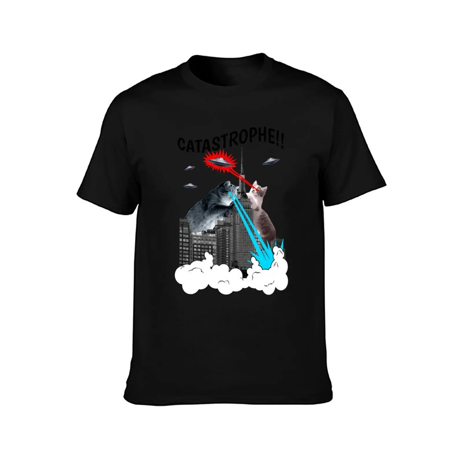 Catastrophe - Funny Giant Cats T-Shirt Summer Casual Cotton Tee Oversized Streetwear Tops Vintage Graphic Print 100% Cotton
