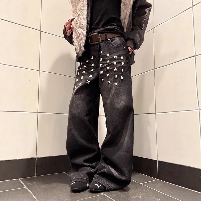 

Y2K Американский ретро-дизайн Нишевые джинсы с квадратными ногтями Женские пряные девушки Свободный крой Брюки-бойфренды в ленивом стиле длиной до пола