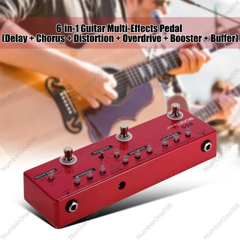 DC5 6-in-1 Guitar Multi-Effects Pedal Delay/Chorus/Distortion/Overdrive/Booster/Buffer Metal Shell with True Bypass