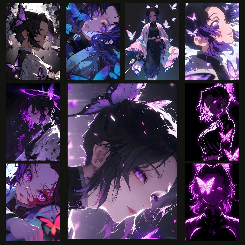 Póster de Demon Slayer de Anime Shinobu Kocho, arte autoadhesivo, pegatina de papel impermeable, decoración de pared de habitación, Bar y cafetería