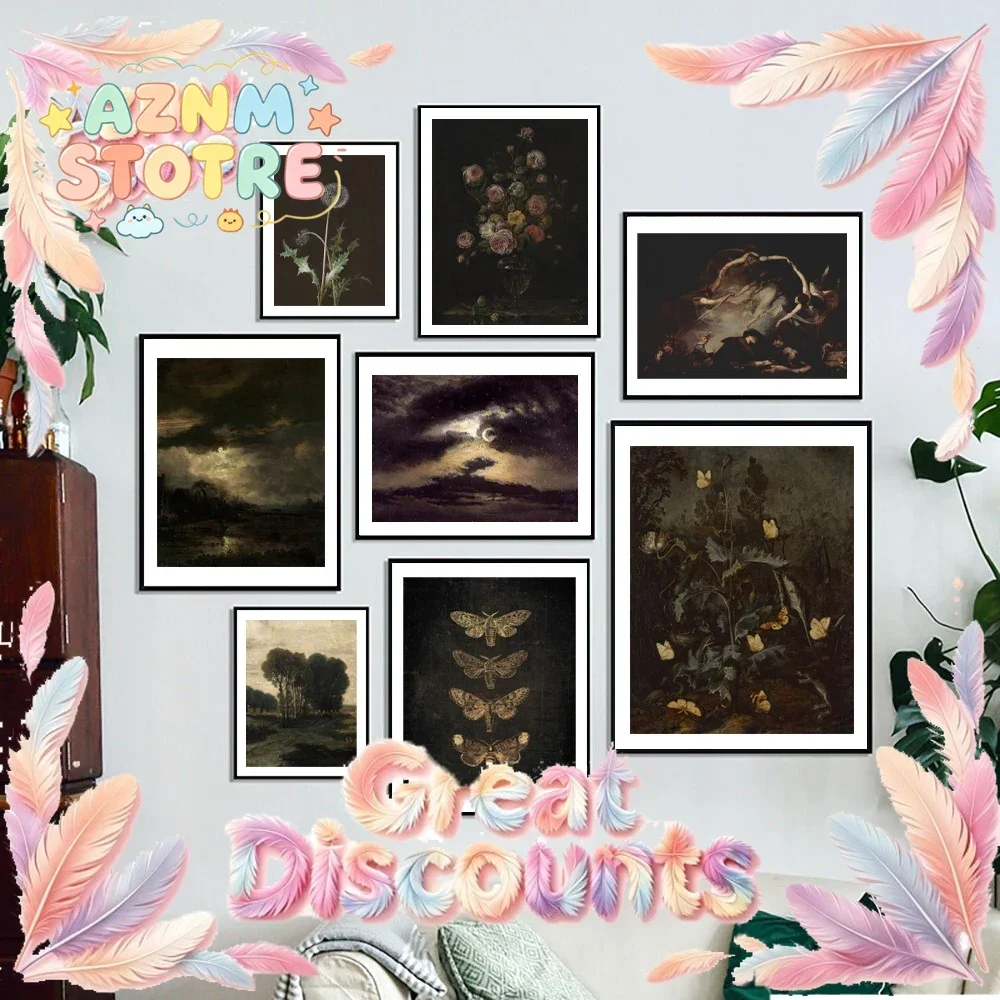 Dancing Witches Art Prints Vintage Gothic Posters Dark Academia Aesthetic Canvas Painting Witchy Wall Pictures Living Room De