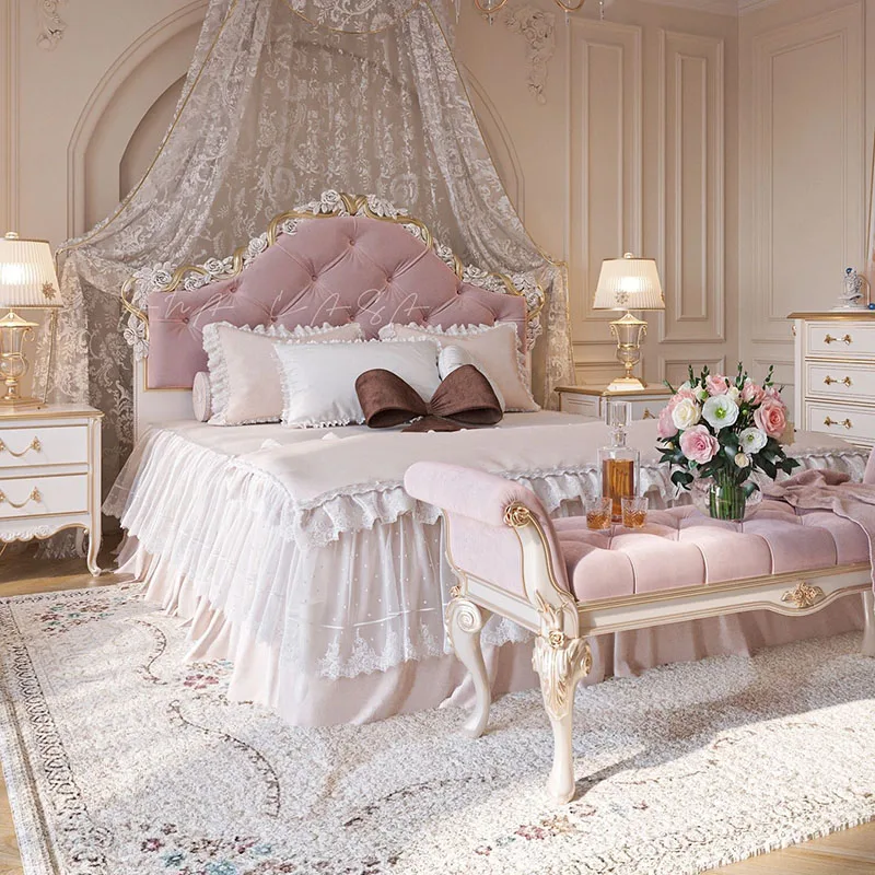 Cabecero de cama doble de lujo, mueble de cama King Size, con plataforma moderna, estilo europeo real