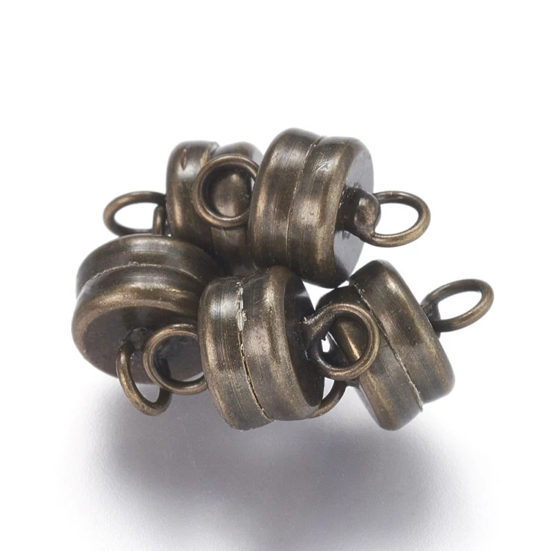 50 Sets Mixed Color Brass Magnetic Clasps Flat Round Bracelet Connectors for Jewelry Making DIY Findings 11x7mm Hole: 2mm