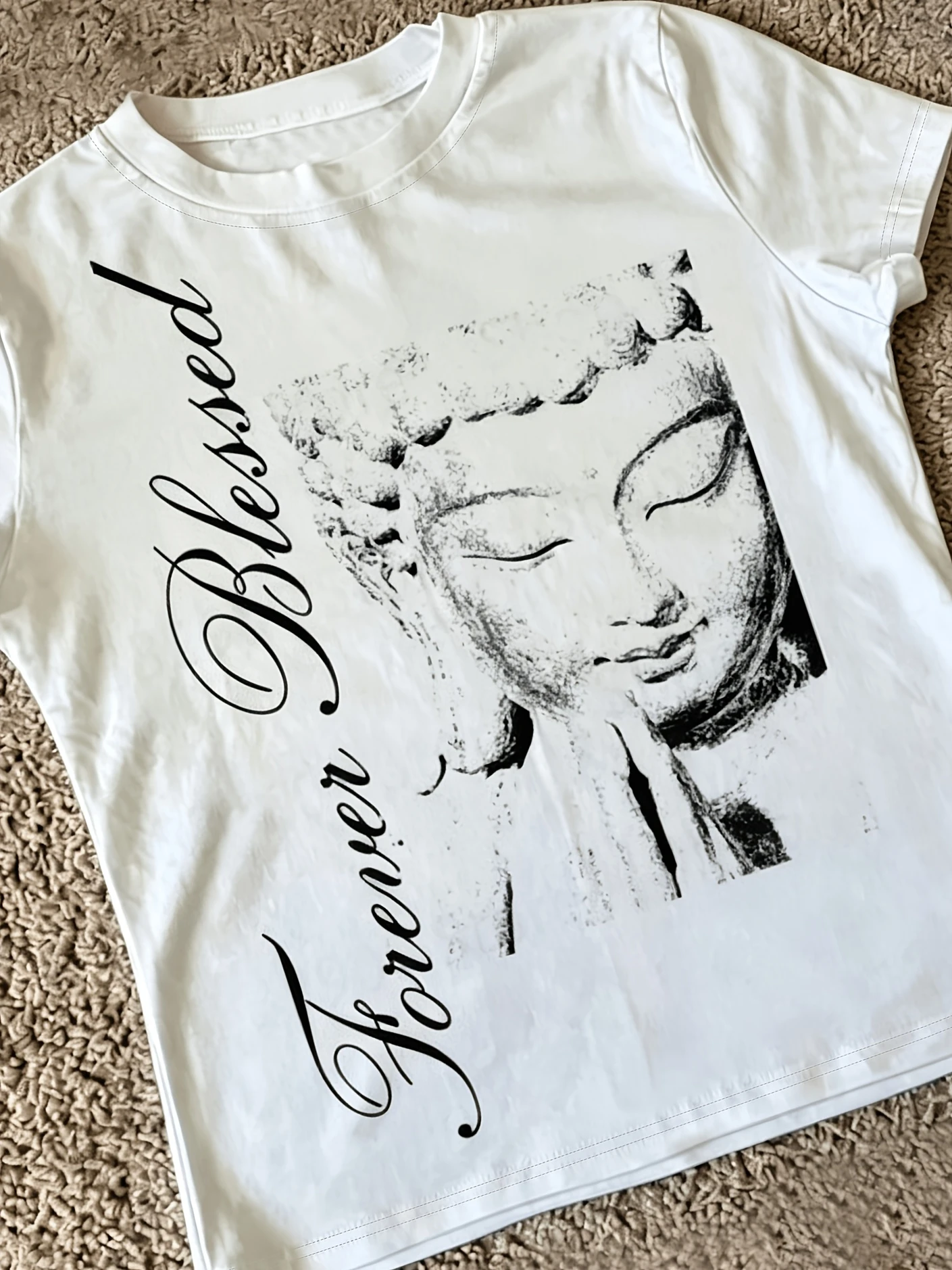 Women's Cropped T-shirt, Round Neck Short Sleeves Slim Fit, Printed with 