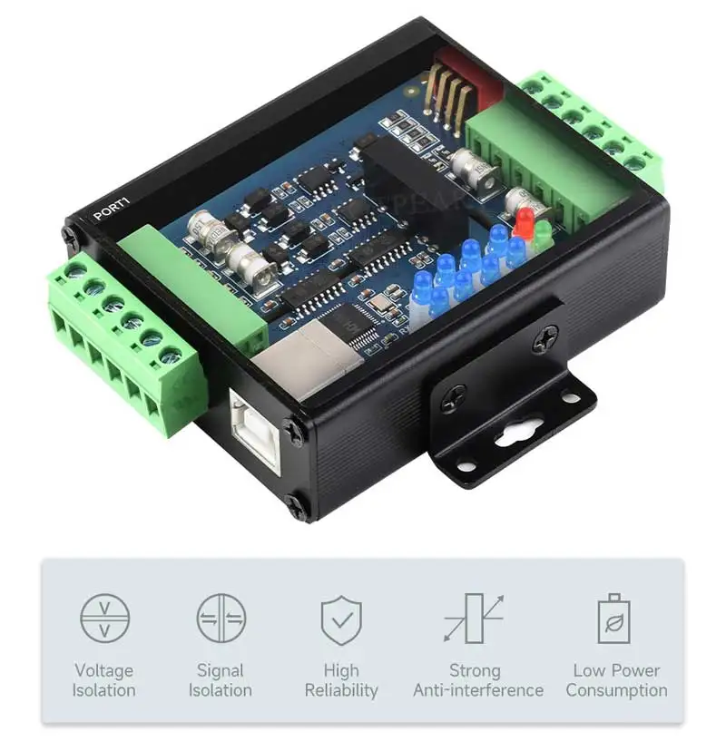 Przemysłowy izolowany konwerter USB na 4-kanałowy RS485 (B) UART CH344L do montażu na ścianie/szynie — zdjęcie produktu 6