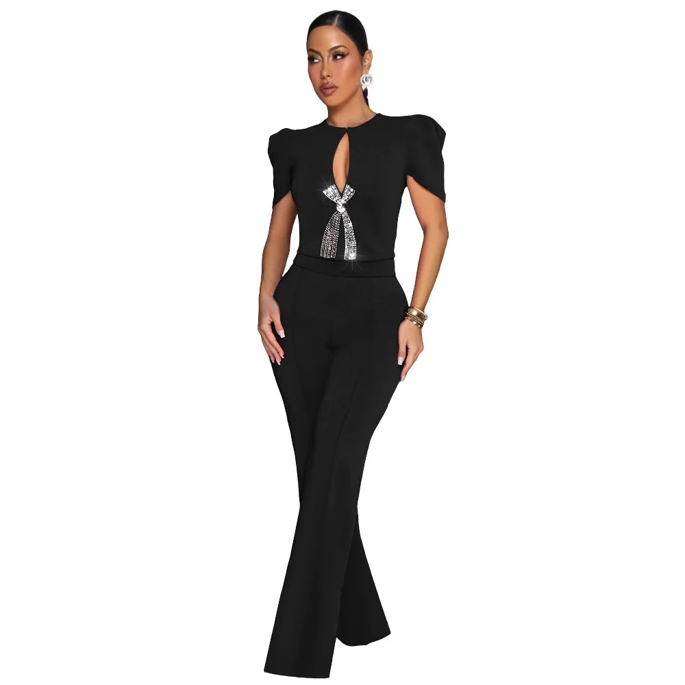 

Новинка 2025, женский повседневный комбинезон с широким вырезом, ort Sve Street Sle, длинные брюки с высокой талией, летняя тонкая полиэфирная ткань