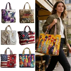 Bolso de mano acolchado vintage ligero con estampados 3D para mujer