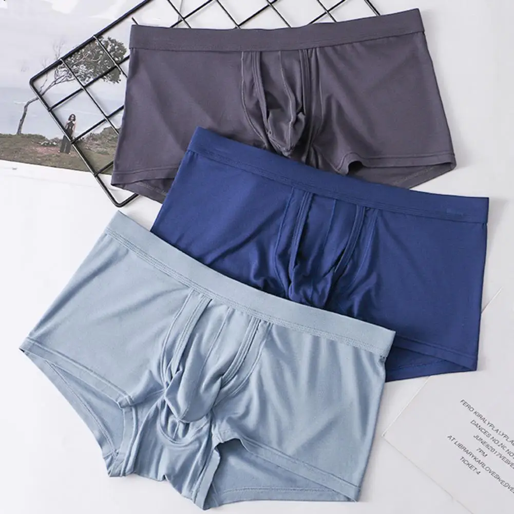 Men Underpants Elephant Nose Mid Waist Solid Color High Elastic Soft Stretchy Breathable Anti-septic Moisture-wicking Soft Men U