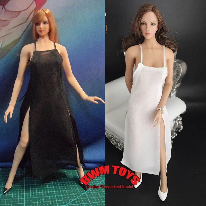 

Handmade 1/6 Scale Female Soldier Black/White Backless Thin Shoulder Strap Dress For PH JO UD LD 12'' Action Figure Doll